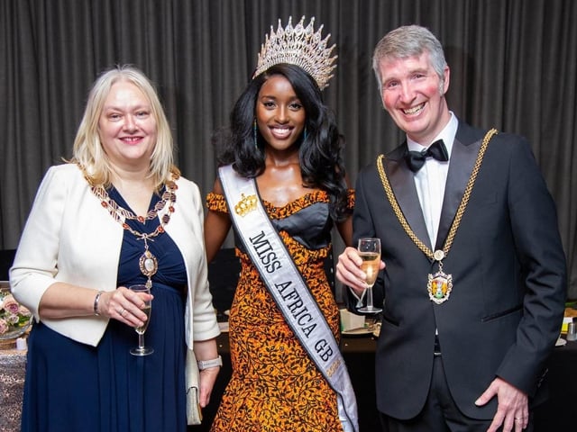 Miss Africa GB -Miss Northampton Deborah Mungai with the Northampton mayor