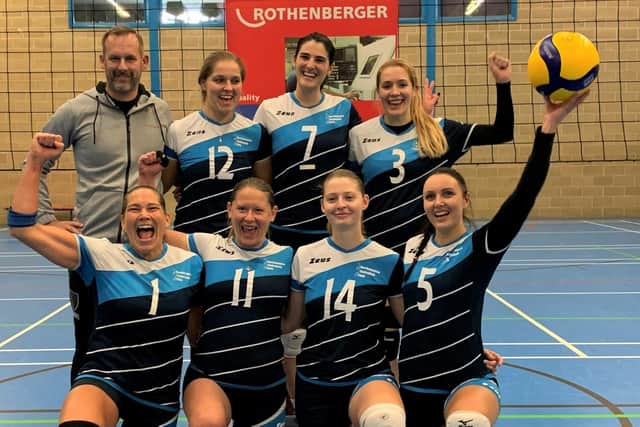 The Northampton Ladies celebrate their 3-0 win over Chester at Moulton College last Sunday