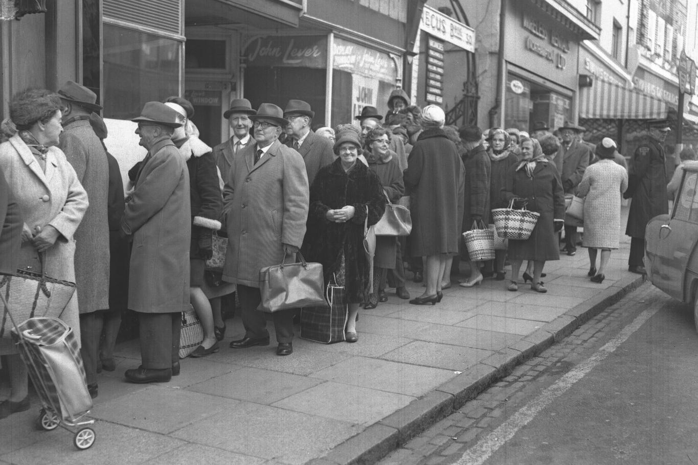 Big queue in Gold Street, Northampton mid-1960s