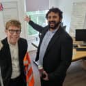 Alison Bagley, Josh Widdicome, Nish Kumar in the Kettering newsroom/Alison Bagley