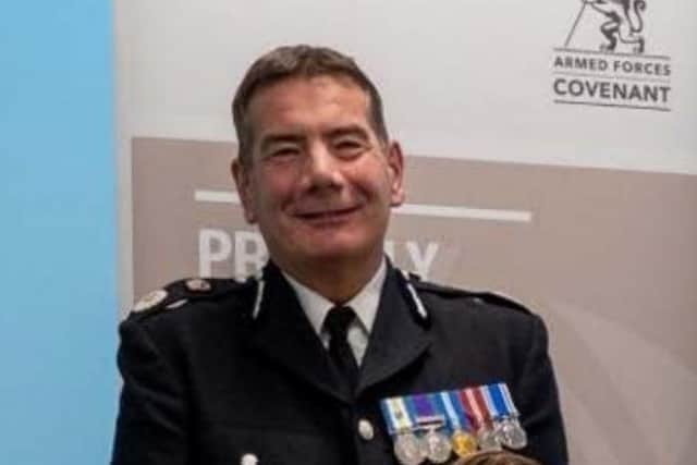Chief Constable of Northamptonshire Nick Adderley wearing the South Atlantic Medal awarded to service personnel who served in the Falklands War/Northants Police