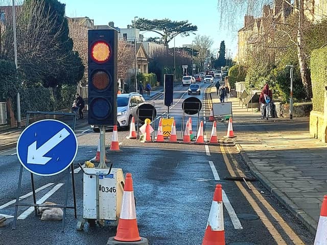 A section of Billing Road is closed due to a burst water pipe. Photo: Robert Moore.
