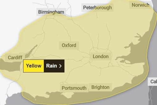 A yellow weather warning has been issued for rain across part of Northamptonshire.