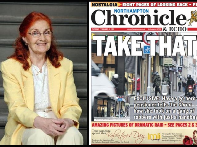 And finally, this one's more about the 71-year-old than the five jailed for a total of 26 years over a 2011 raid on Michael Jones jewellers was foiled by handbag-wielding Supergran Ann Timson. The gang, armed with sledgehammers, were about to flee with watches worth £100,000 on scooters until the retired market trader waded in — all caught on a video which went viral.