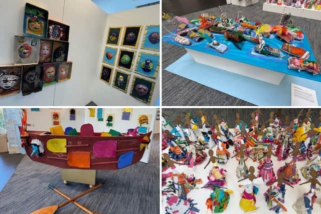 Examples of some of the Take One Picture artworks at the recent exhibition.