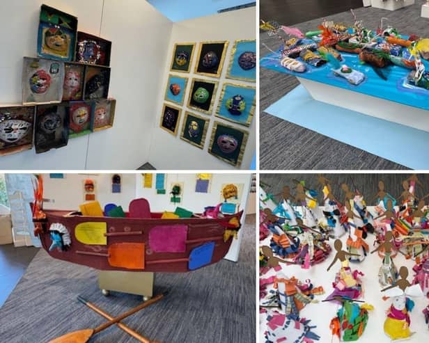 Examples of some of the Take One Picture artworks at the recent exhibition.