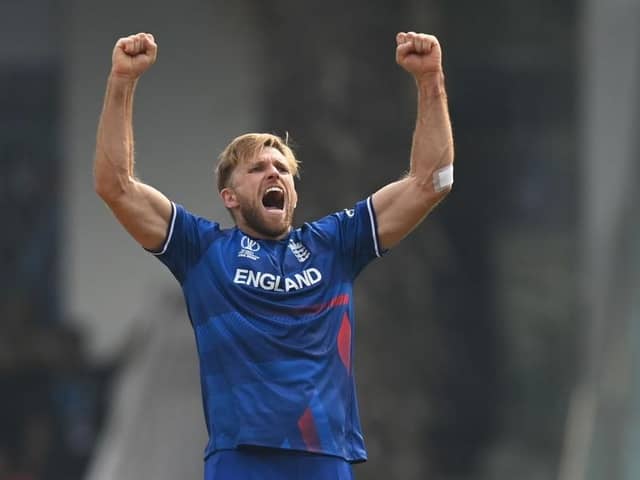 David Willey, who has announce his retirement from international cricket, celebrates claiming the wicket of Virat Kohli during the loss to India on Sunday (Photo by Gareth Copley/Getty Images)