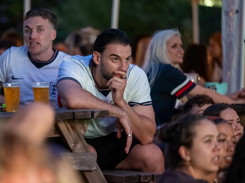 Football fans watching England vs Panama in the garden of The Black Prince in Northampton on Saturday, June 27, 2026. Photo by David Jackson.