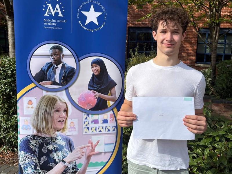Archie Smith from Malcom Arnold Academy achieved A*, A and B and is going to the University of Leicester to read Law.