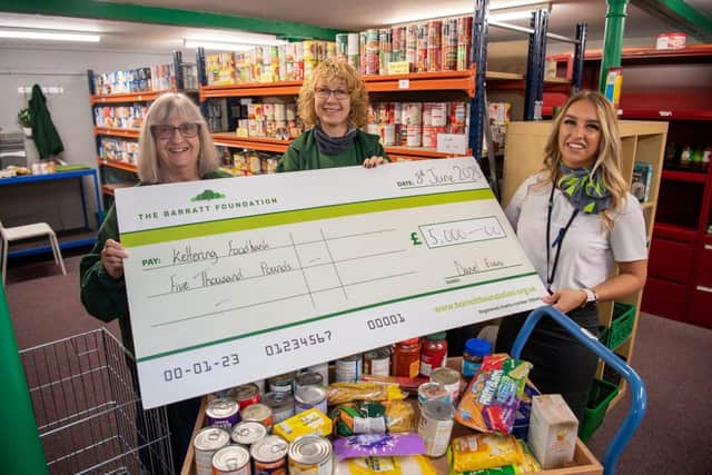 B&DWC - SGB-6648 - Jane Calcott (L) and Jane Stone at Kettering Foodbank with Sales Adviser Tenise
