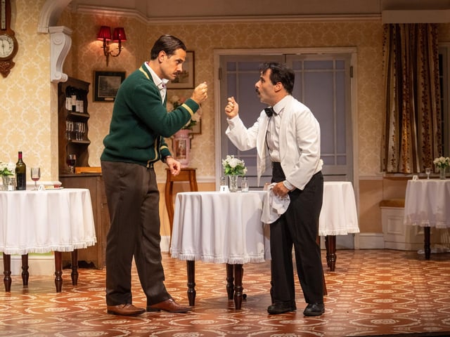 Danny Bayne as Basil Fawlty and Hemi Yeroham as Maneul