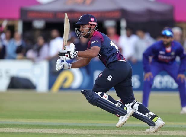 Saif Zaib takes a quick run during the T20 Tour match between the Steelbacks and and India at the County Ground. Pictures by David Rogers/Getty Images