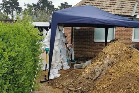 Forensic teams and archaeologists have been digging outside the house in Beechwood Avenue, Northampton, since Wednesday