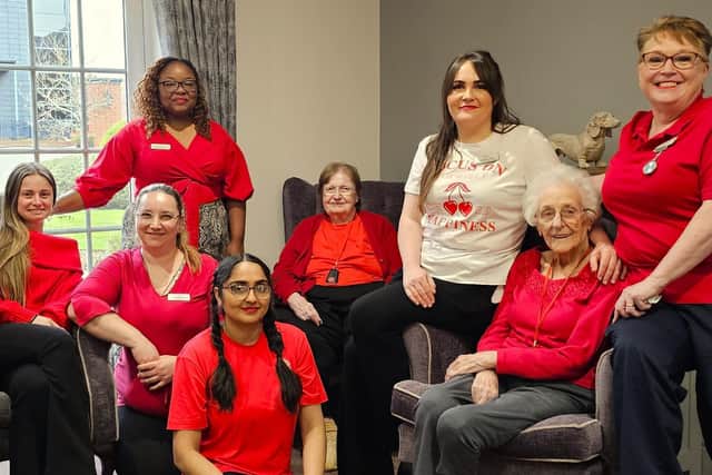 Residents and Staff of Elm Bank Care Home enjoying the amazing day dressed in red.