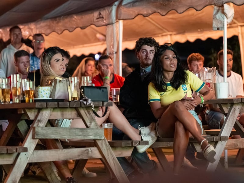 Football fans watching England vs Mexico in the garden of The Black Prince in Northampton. Photo by David Jackson.