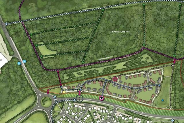 The five-hectare site is surrounded by woodland and existing homes, with Barwood Land describing it as an “ideal” location for residential development.