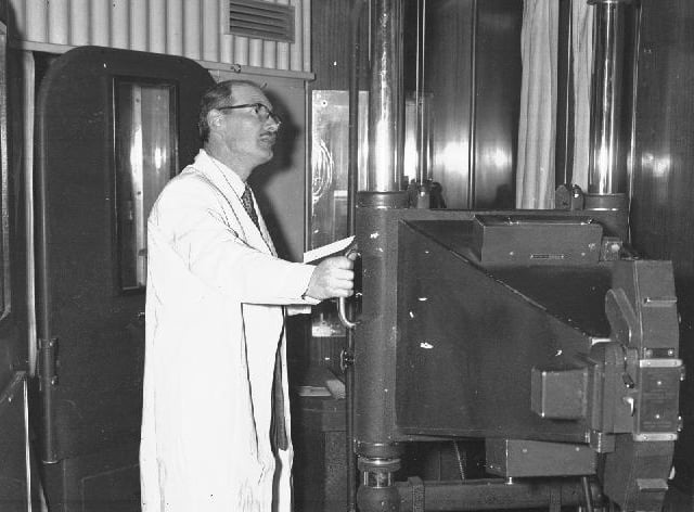 Man at "radiography unit" at Northampton General Hospital in the 1960s