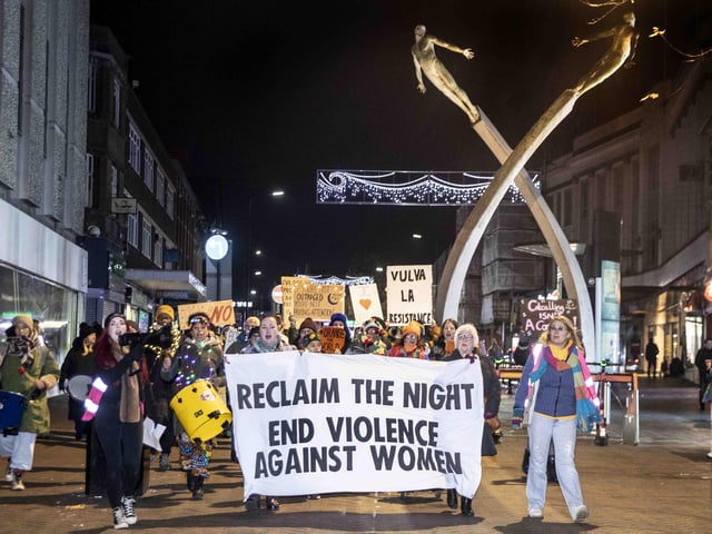 Women marched through Northampton town centre on Saturday November 25 to unite together with allies to address the global pandemic of violence against women and girls.
