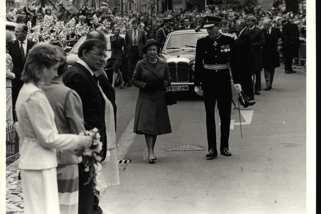 The Queen and Sir John Lowther in Northampton May 3, 1985.