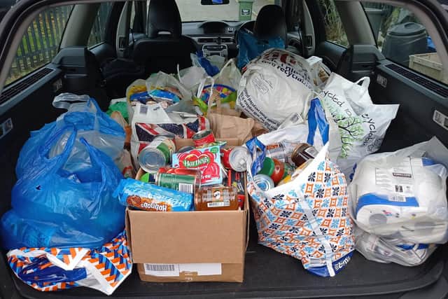 Daventry Food Bank relies on donations, and this is a recent Harvest Festival Collection from Ashby Fields Primary School. Photo: Daventry Food Bank.