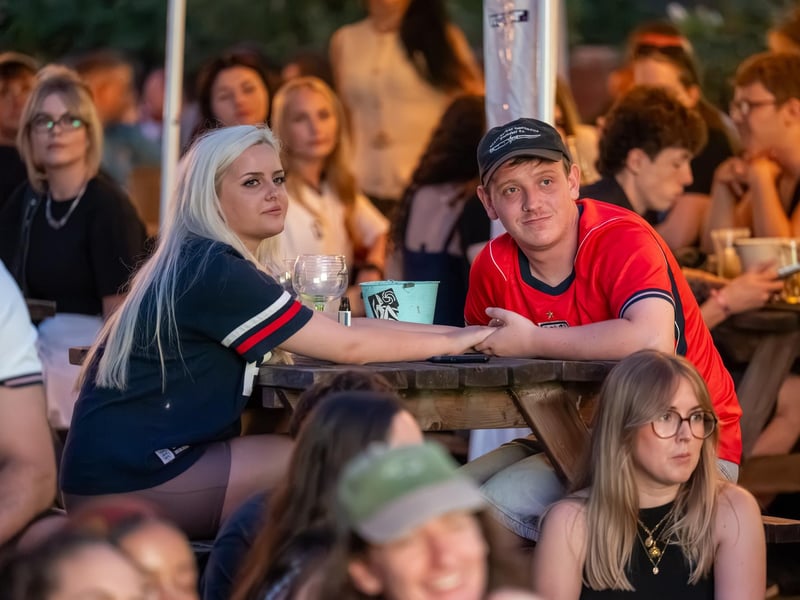 Football fans watching England vs Panama in the garden of The Black Prince in Northampton on Saturday, June 27, 2026. Photo by David Jackson.