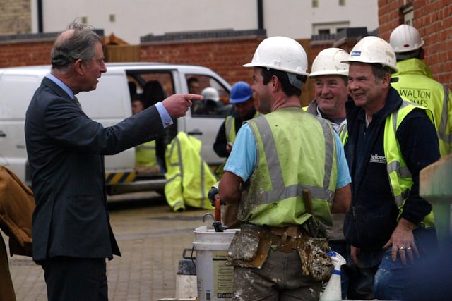 His Royal Highness chatted to builders during his visit to Upton