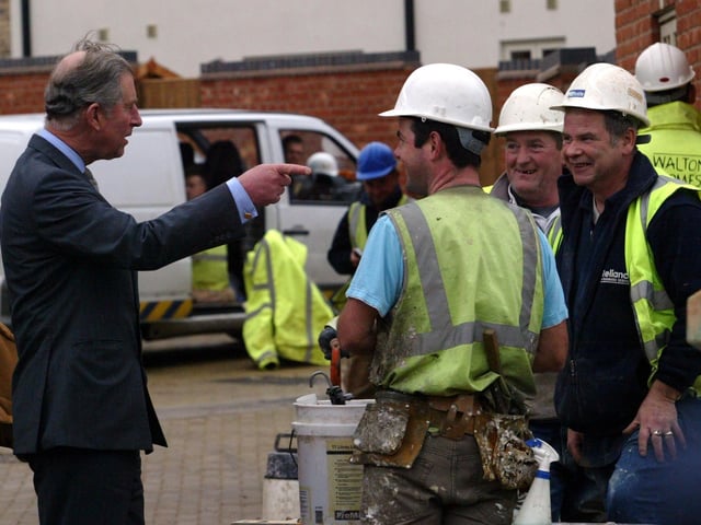 His Royal Highness chatted to builders during his visit to Upton