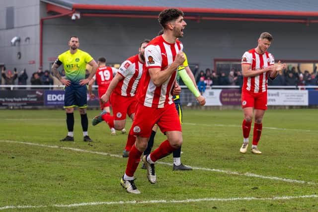 George Carline scored a crucial goal for Brackley against Peterborough Sports (picture: Pete Keen)
