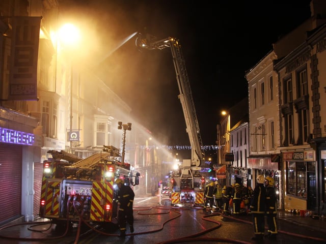 2012 - Firefighters from around the county attend the blaze at The Fat Cat club in Bridge Street