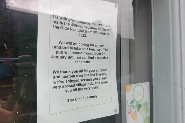 The letter left in the windows by the pub's previous operators, The Collins family