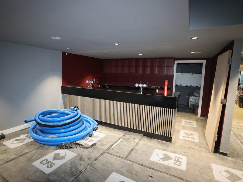 The bar and hospitality area, situated on the first floor with views of the pitch, is coming along nicely