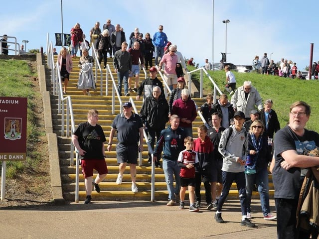 Fans arrive at Sixfields Stadium prior to the Sky Bet League Two between Northampton Town and Rochdale at Sixfields on September 17, 2022.