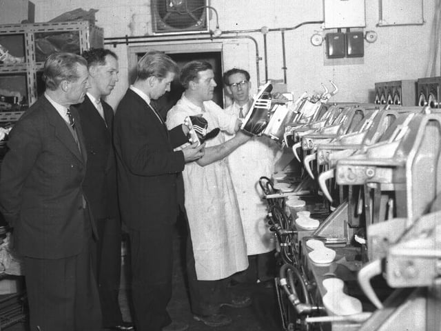 Bobby Charlton has boots hand-made at Bozeat Shoe Co, February 3, 1960
