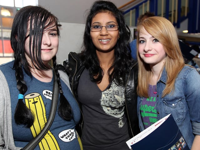 2011 - GCSE results at Abbeyfield School, Mereway, Northampton L-R Sharne Roberts, Deeksha Lassen and Katie Nicholson..