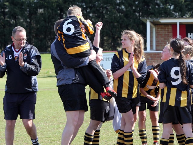 Parkland Tigers celebrate winning the Raunds NFA U14 girls Invitation Cup in 2012.