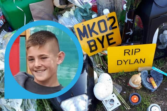 Dylan - inset - with tributes left at the place where he was found