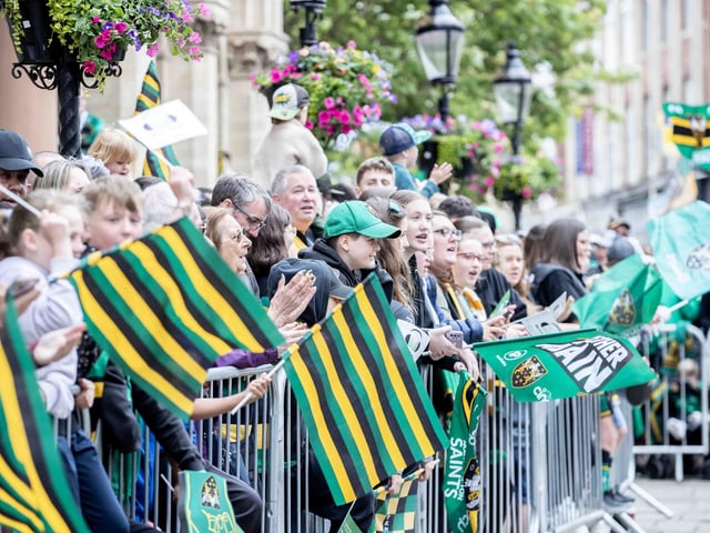 Saints players, coaches and staff celebrated with fans in Northampton town centre on Sunday (June 9) after winning the Gallagher Premiership title at Twickenham on Saturday (June 8).