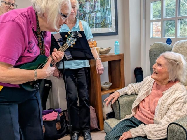 Residents at Brampton View Care Home in Northampton engage with Ukes Aloud