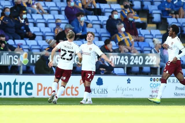 Sam Hoskins scored the winner when Cobblers last visited Shrewsbury