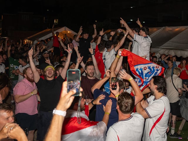 Football fans watching England vs Norway in the garden of The Black Prince in Northampton on Saturdy, July 11, 2026. Photo by David Jackson.