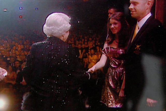 Kettering, opera singer Faryl Smith shaking hands with the Queen in July 2011