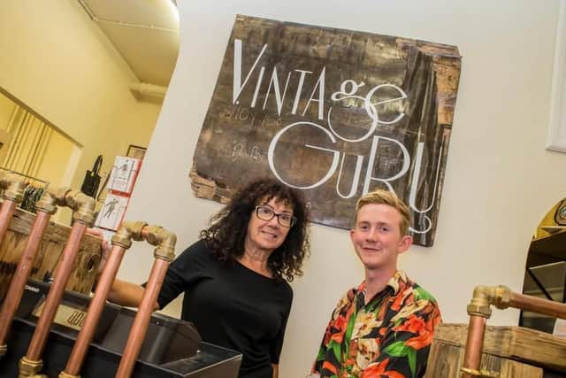 Pictured is Matthew Lewis (right) and Julie Teckman (left) from Vintage Guru. Matthew hopes that “as long as they can maintain their ethos by being as sustainable and community-orientated as possible, hopefully it will see the business through” this difficult period. Photo: Kirsty Edmonds.