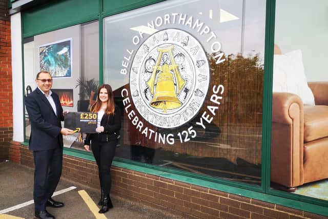 Managing director Lee Ferris and Melissa Bratton, the designer of the winning logo to celebrate Bell of Northampton's 125th anniversary.