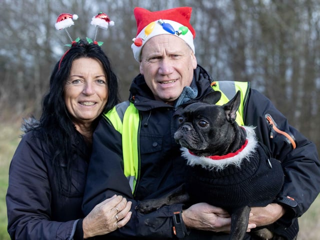 Around 60 French Bulldogs dressed in festive outfits for the annual Christmas walk at Hunsbury Country Park on Sunday December 15.
