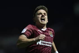 Sam Hoskins celebrates his second goal for the Cobblers against Leyton Orient, a strike that took up to 10th place in the club's all-time scorers' list. Hoskins now has 83 Town goals to his name (Photo by Pete Norton/Getty Images)