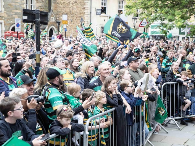 Saints players, coaches and staff celebrated with fans in Northampton town centre on Sunday (June 9) after winning the Gallagher Premiership title at Twickenham on Saturday (June 8).