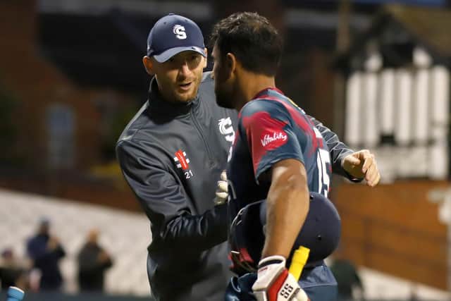 Rob Keogh congratulates Ravi Bopara on his match-winning innings (Picture: Peter Short)