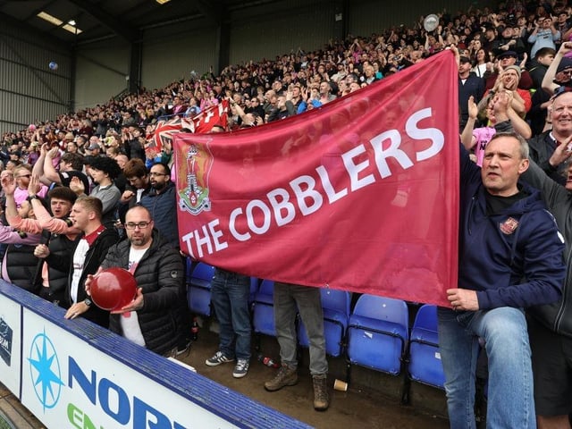Northampton Town supporters prior to the final game of the season at Tranmere Rovers.