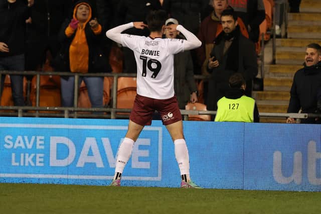 Kieron Bowie enjoyed winding up the Blackpool fans after scoring his goal on Tuesday, although it did earn him a yellow card.