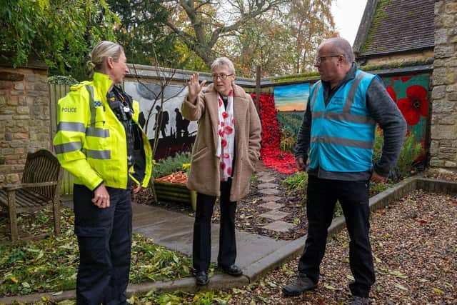 Neighbourhood Policing Sargent Lorna Clarke, Rev'd Paula Challen and Immediate Justice Supervisor Clive Sparling.